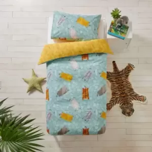 Image of Little Furn. Wild Friends Toddler Duvet Cover Set Cotton Teal