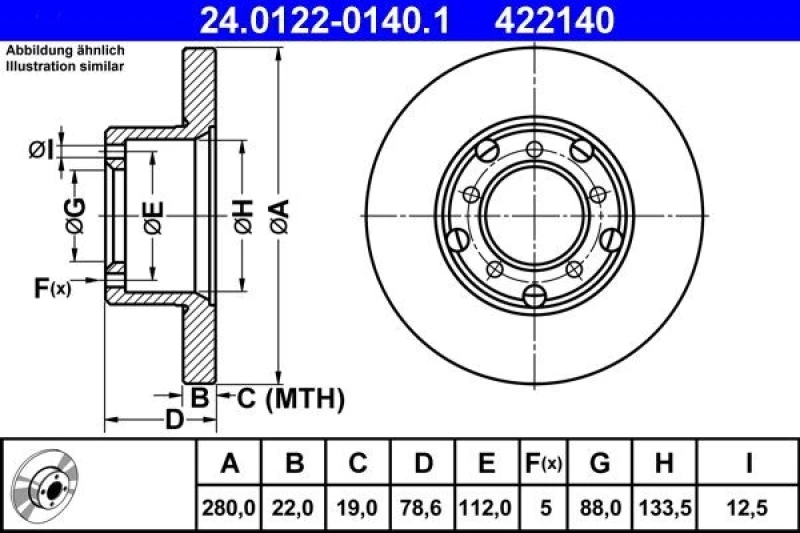 Image of ATE 24.0122-0140.1 Brake disc solid, Coated, High-carbon Brake Disc (82)