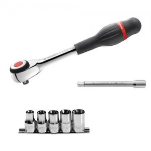 Image of Facom 8 Piece 3/8" Drive Twist Action Rotator Ratchet and Socket Set Metric 3/8"