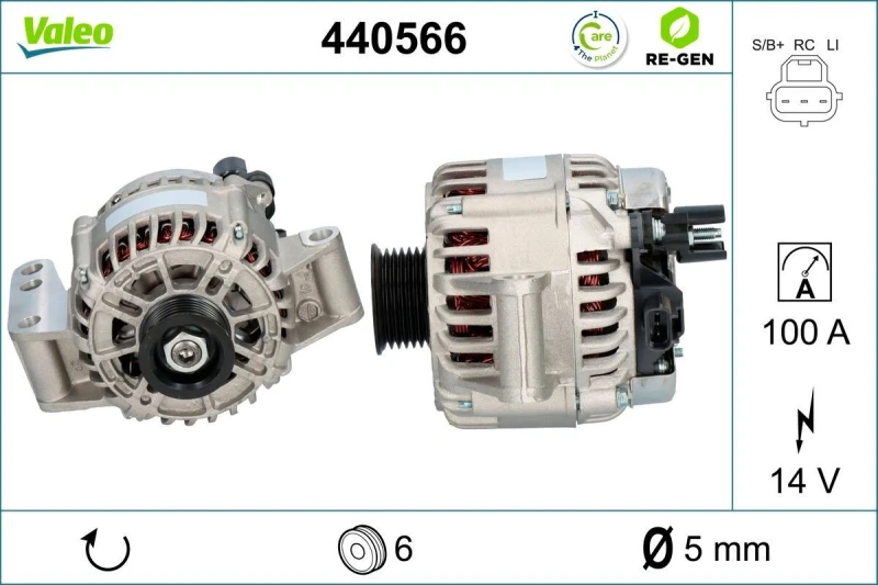 Image of VALEO 440566 Generator Alternator Charging Current: 100A, Voltage: 14V, REMANUFACTURED PREMIUM Alternator (4)
