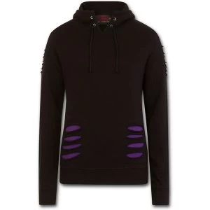 Image of Gothic Rock Large Hood Ripped Womens Large Hoodie - Black