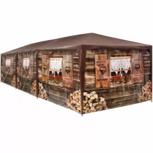 image of Tectake Gazebo Log Cabin 9X3M With 8 Side Panels Brown