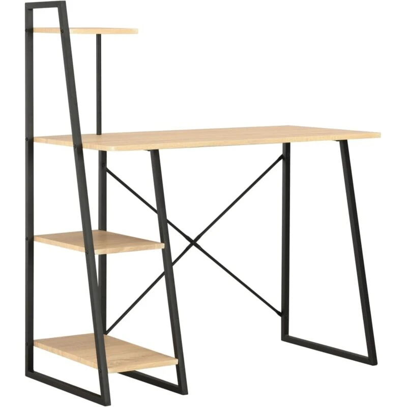 Image of vidaXL Computer Desk with Shelving Unit Black and Oak Laptop Desk Study Table