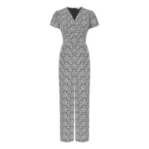 Image of Yumi Black Ditsy Floral Wrap Jumpsuit - Black