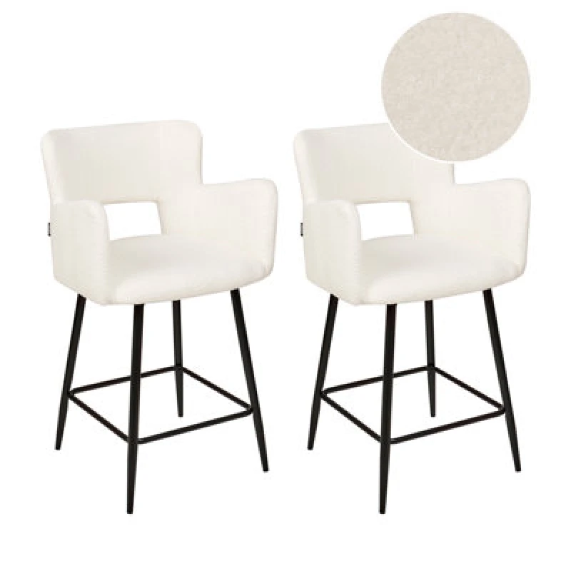 Image of Beliani Set Of 2 Bar Chairs Sanilac Boucle Off-White