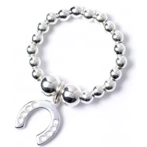 Image of Lucky Horseshoe Charm Sterling Silver Ball Bead Bracelet