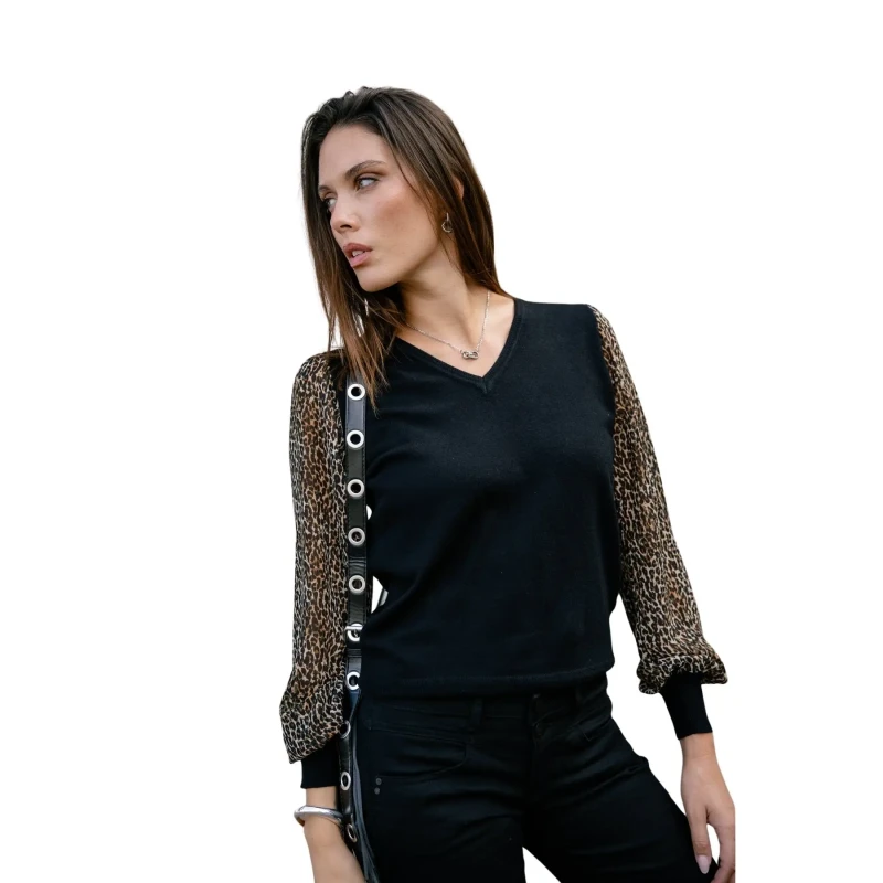 Image of Freeman T Porter Woman sweater Freeman T Porter Laonie Zig Zag Noir Female XS
