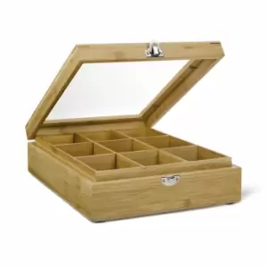 image of Bredemeijer Tea Box In Bamboo With 9 Inner Compartments With Window In Lid In Natural