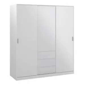 Naia Wardrobe With 2 Sliding Doors + 1 Door + 3 Drawers In White High Gloss