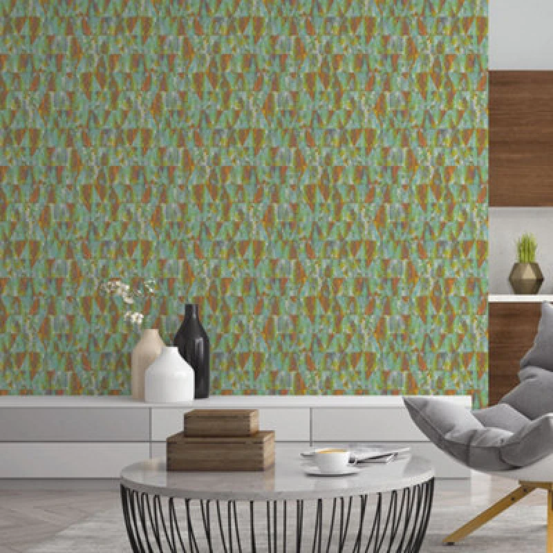 Image of Galerie Grunge Green Blue Orange Triangular Smooth Wallpaper