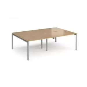 Image of Adapt double back to back desks 2400mm x 1600mm - silver frame and oak