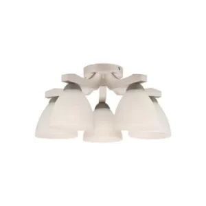 image of Adriano Multi Arm Semi Flush Ceiling Light, Glass Shades, White Beech, 5x E27