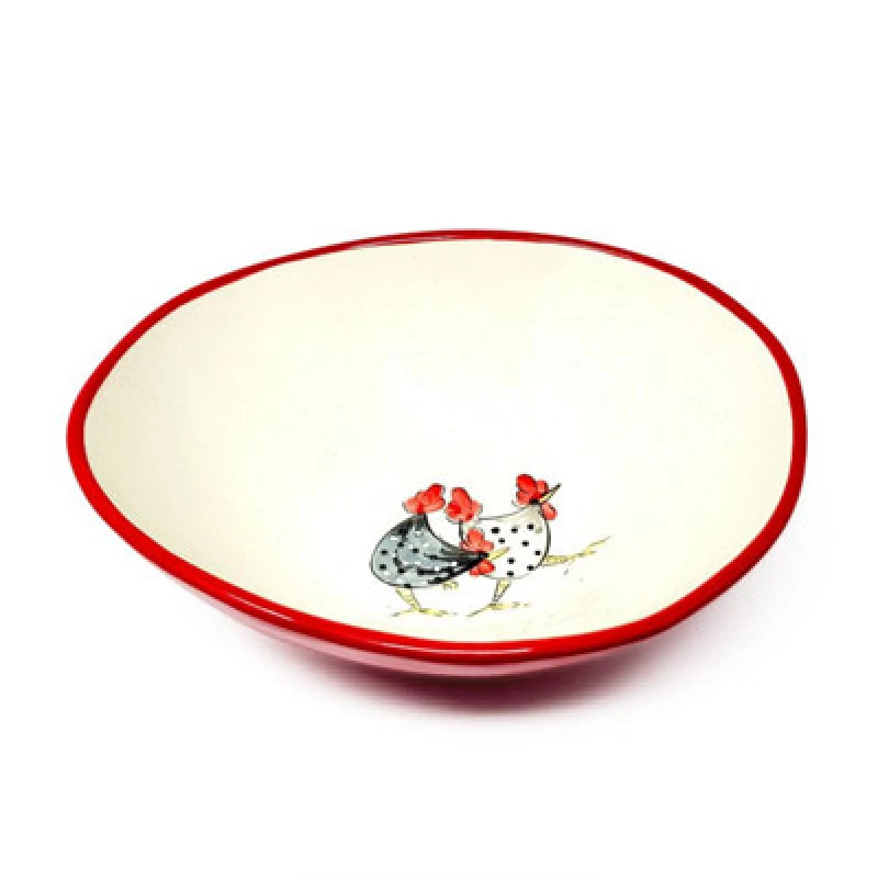 Image of Verano Spanish Ceramics Farmhouse Hand Painted Ceramic Kitchen Dining Large Curvy Wonky Bowl (Diam) 22-25cm Multi