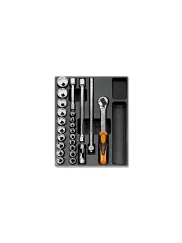 image of Beta Tools T83 24pc 1/2" Hex Socket & Accessory Set in Tray for Roller Cabs