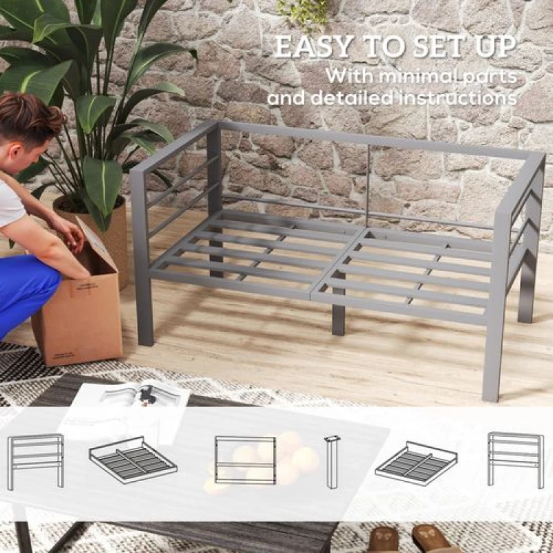 Image of Outsunny All-Weather Garden Loveseat with Removable Cushions - Charcoal Grey TJ Hughes 5063603261860