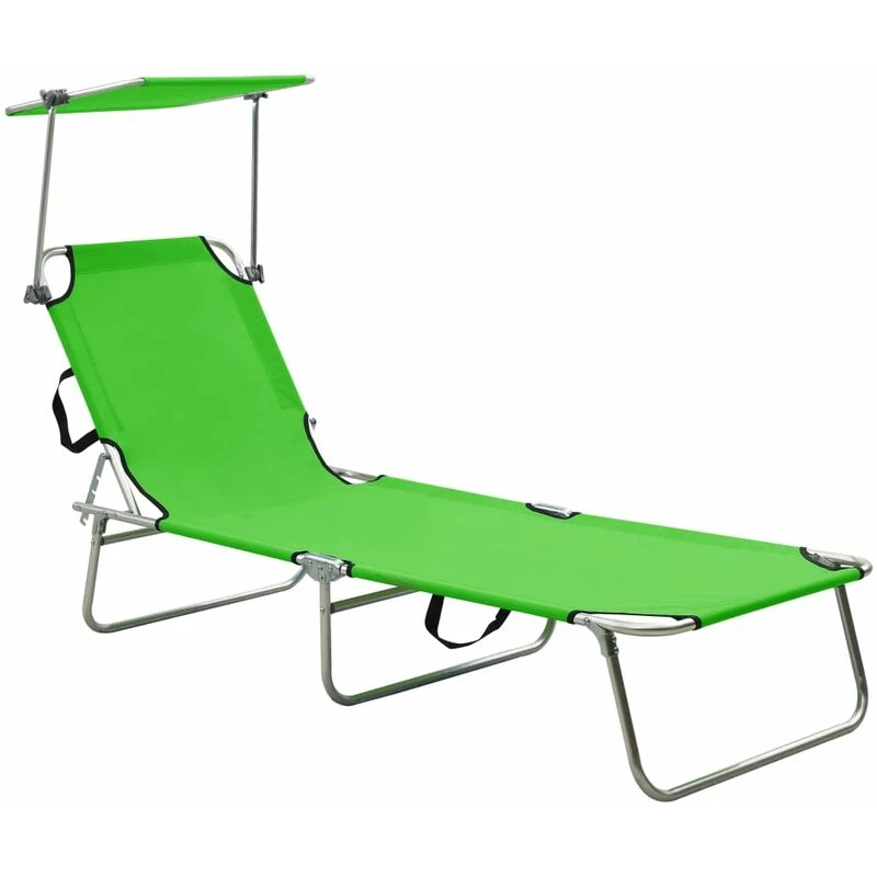 Image of VIDAXL Folding Sun Lounger with Canopy Green Aluminium Vidaxl 8720286073117