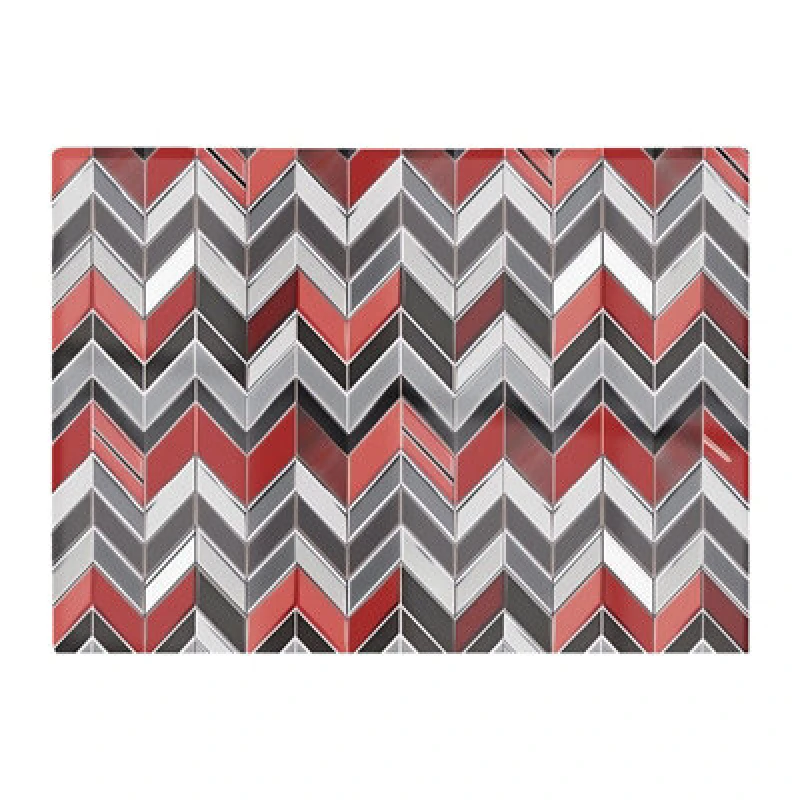 Image of Warren Reed Designer Red Grey Geometric Pattern Glass Chopping Board