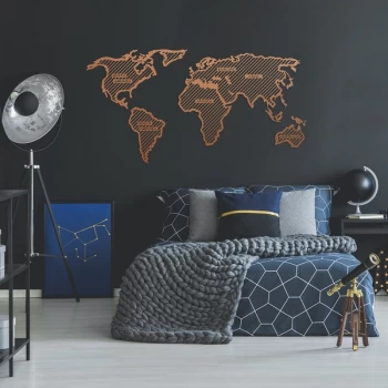 Image of World Map In The Stripes - Copper (120 x 65) Copper Decorative Metal Wall Accessory