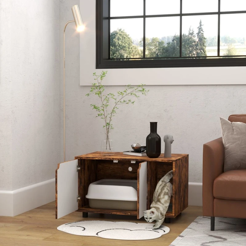Image of PawHut Pawhut - Hidden Cat Litter Box Furniture w/ Sand Drain Pad - Rustic Brown 5056725534882