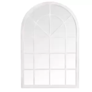 Image of Wooden Frame Arched Accent Mirror In Distressed White 135 X 90Cm