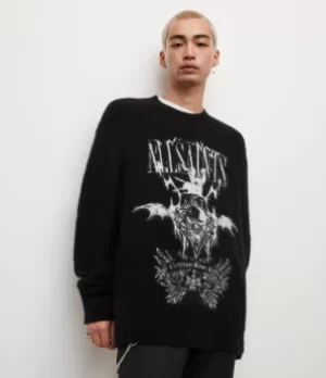 Image of AllSaints Mens Meta Crew Jumper, Black/White, Size: XS