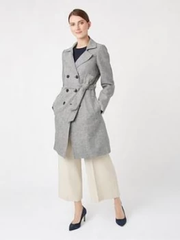 Image of HOBBS Hobbs Linen Abby Belted Trench - Black/Ivory, Size 10, Women
