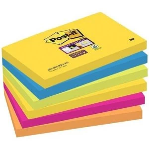 image of Post-It Super Sticky 76x127mm Re-positional Note Pad Assorted Colours 6 x 90 Sheets - Rio De Janeiro Collection