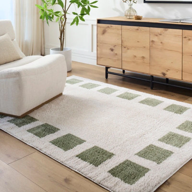 Image of Livabliss Machine Washable Modern Shaggy Grass Green Amine Area Rug 160 X 213cm - Easy Care, Non Shedding, Ideal For Living Room & Bedroom