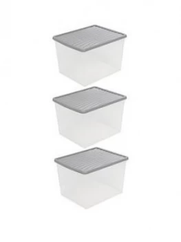 image of Wham Set Of 3 Clear Crystal Plastic Storage Boxes ; 50 Litres Each