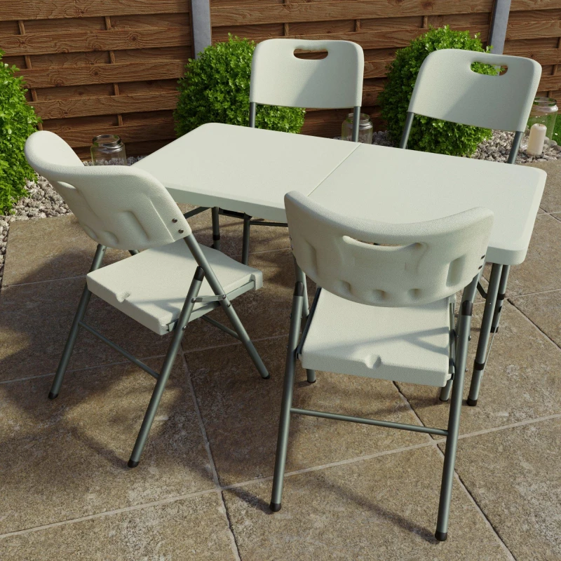 Image of Lassic Outdoor Folding Table 4ft & 4 Folding Chairs White unisex 5 Piece