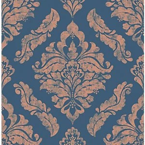 Image of Boutique Damaris Blue/Gold Decorative Wallpaper - 10m
