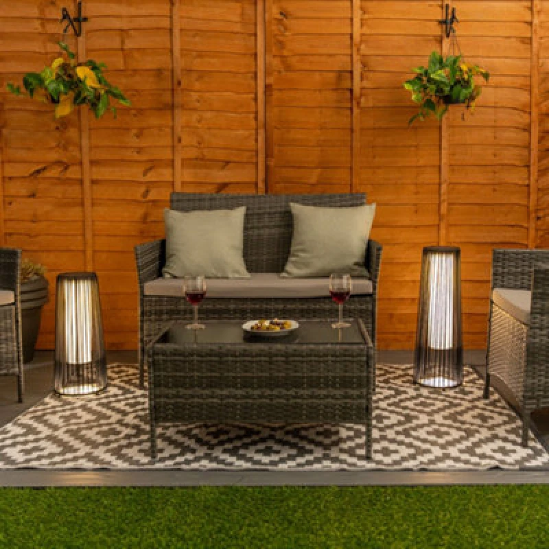 Image of ValueLights Black Rattan Large Solar Garden Outdoor Floor Lamp Black