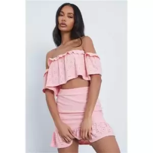 image of I Saw It First Pink Broderie Anglaise Frill Detail Crop Top - Pink