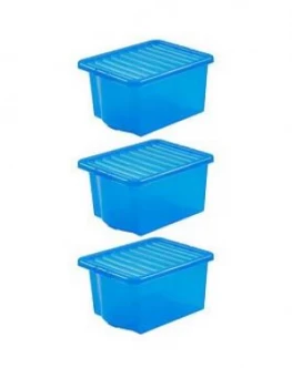 image of Wham Set Of 3 Blue Plastic Crystal Storage Boxes ; 35 Litres Each