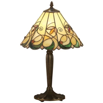 image of Interiors Jamelia - 1 Light Small Table Lamp Tiffany Glass, Dark Bronze Paint with Highlights, E27