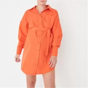 Missguided Tie Waist Shirt Dress - Orange