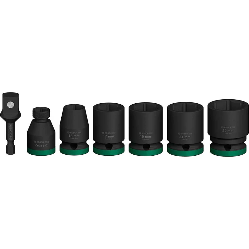 Image of Bosch PRO 7 Piece 1/2" Drive Impact Socket and Hex Shank Adapter Set 2608003032 Drive: 1/2"