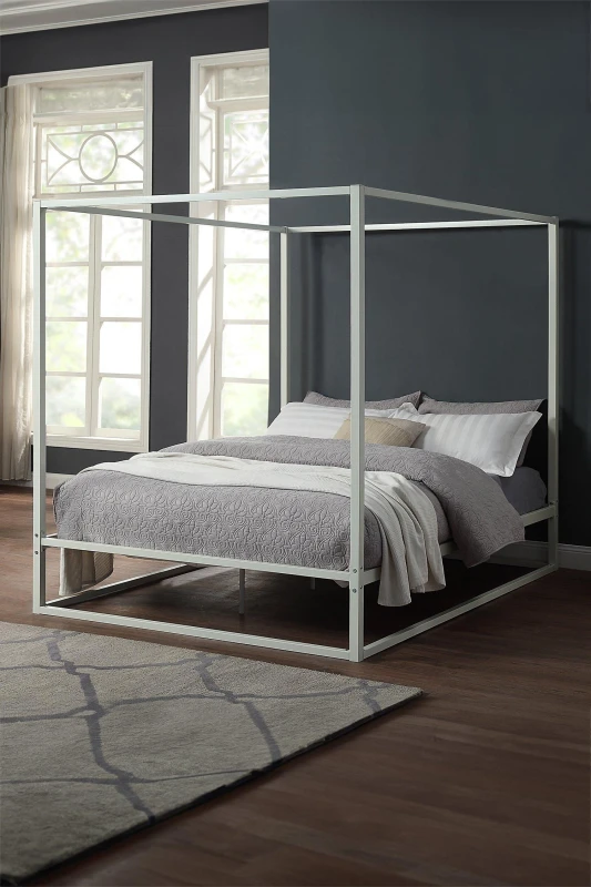 Image of Slumberworx Ashwell 4 Poster White Metal Single Bed Frame, White 5.05574E+12