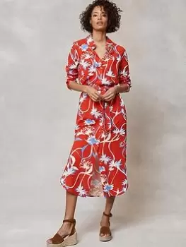 Image of Mint Velvet Addison Floral Print Linen Midi Shirt Dress, Red, Size 18, Women