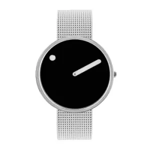 Image of Picto 43370-0820 Black Dial Silver Tone Mesh Strap Wristwatch