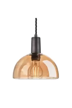 Image of Sleek Tinted Glass Dome Pendant, 8 Inch, Amber, Pewter Holder