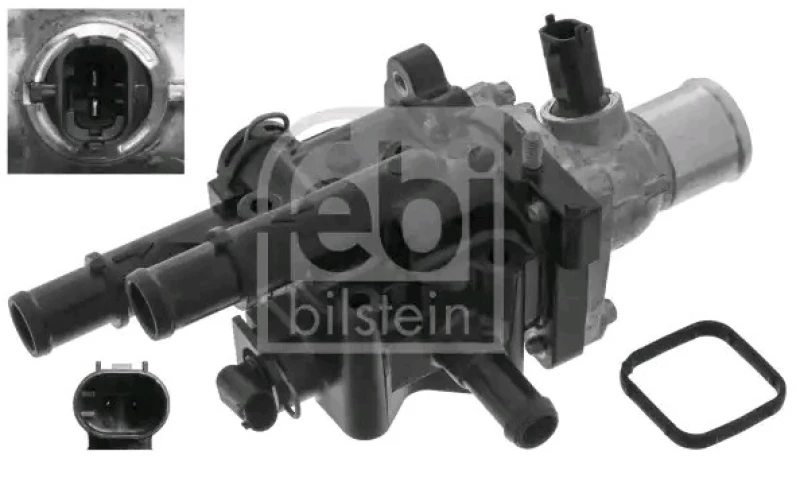 Image of FEBI BILSTEIN 49190 Thermostat Housing with Temperature Switch, with gasket/seal Aluminium, Plastic Thermostat Housing (1792)