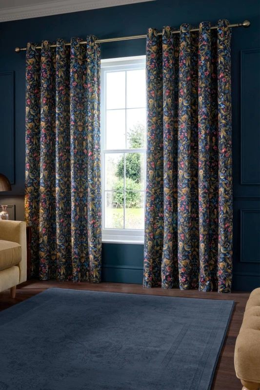 Image of Catherine Lansfield 'Hedgerow Hopper' Lined Eyelet Curtains in Navy Size: 117cm width x 229cm drop Navy Unisex 117cm width x 229cm drop