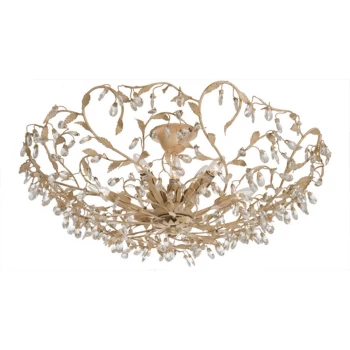 image of Michelan 12 Light Glass & Crystal Ceiling Light Beige Gold