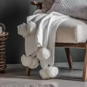Image of Gallery Direct Knitted Pom Pom Chenille Throw / Cream