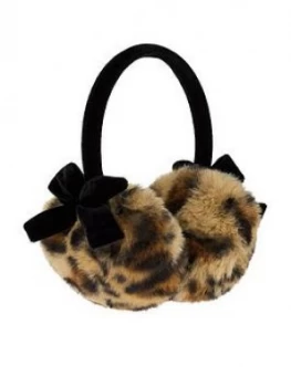 image of Monsoon Girls Leopard Print Velvet Bow Earmuffs - Multi