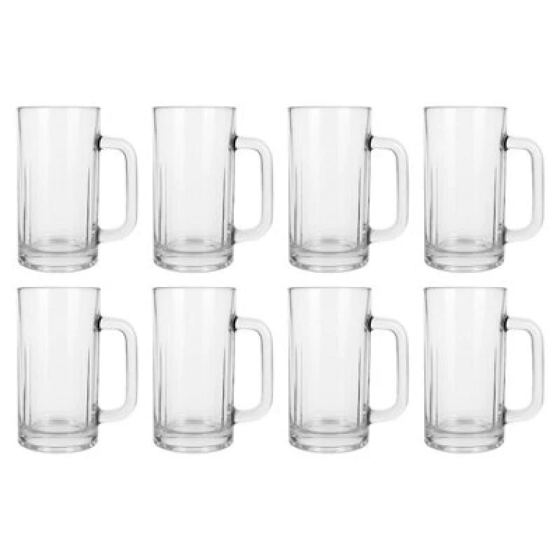Image of Argon Tableware 540Ml Beverage Mugs - Set Of 8 - Glass Pint Steins With Handle Heavy Duty Soda Lime Glass Drinking Mugs Set