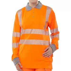 image of Hiviz executive long sleeve polo orange sml - B-seen Hv Polo/sweatshirt