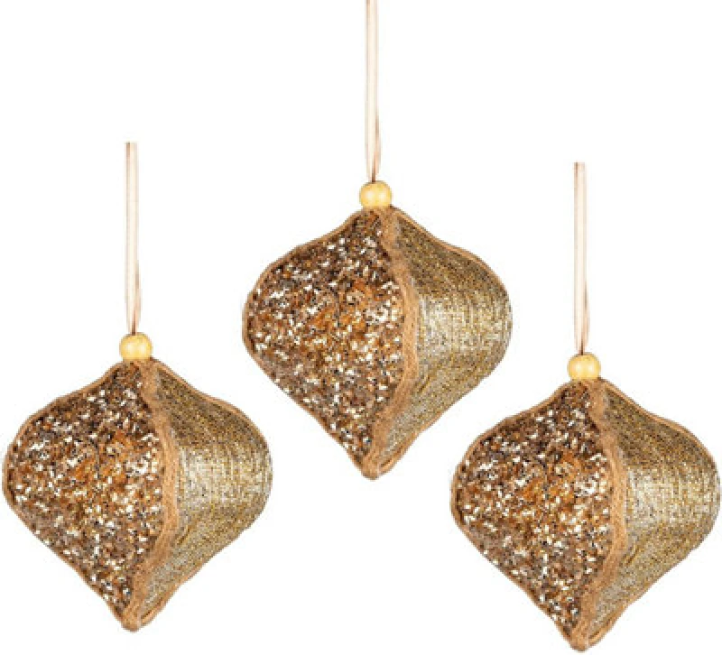 Image of Shatchi 3Pcs Gold Sequin Bauble 10.5Cm - Christmas Tree Hanging Decorations Festive Fairy Tale Themed