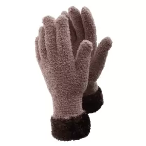 image of FLOSO Ladies/Womens Fluffy Extra Soft Winter Gloves With Patterned Cuff (One Size) (Latte/Brown)